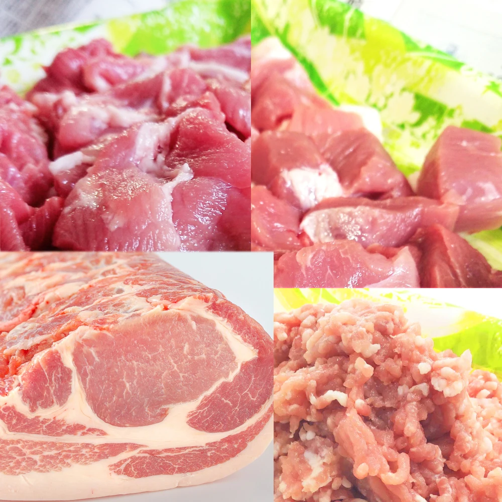 キッチン輝く4品セット《白金豚》ロース塊＋ スラ小間& 角小間& 挽肉 