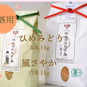 贈答用【無農薬有機 風さやか/白米】１㎏【希少種 古代米/玄米】１㎏ 詰め合わせ