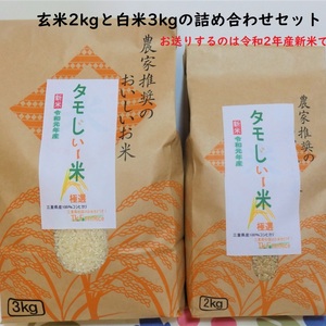 令和２年産（玄米・白米詰合せ5kg）もっちり甘いコシヒカリ『タモじぃー米』