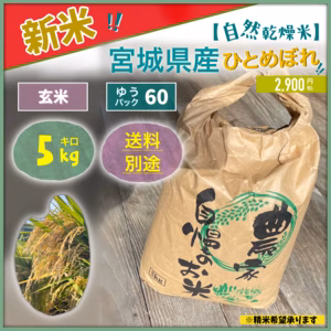 【新米】宮城県白石市産ひとめぼれ 自然乾燥米　5kg