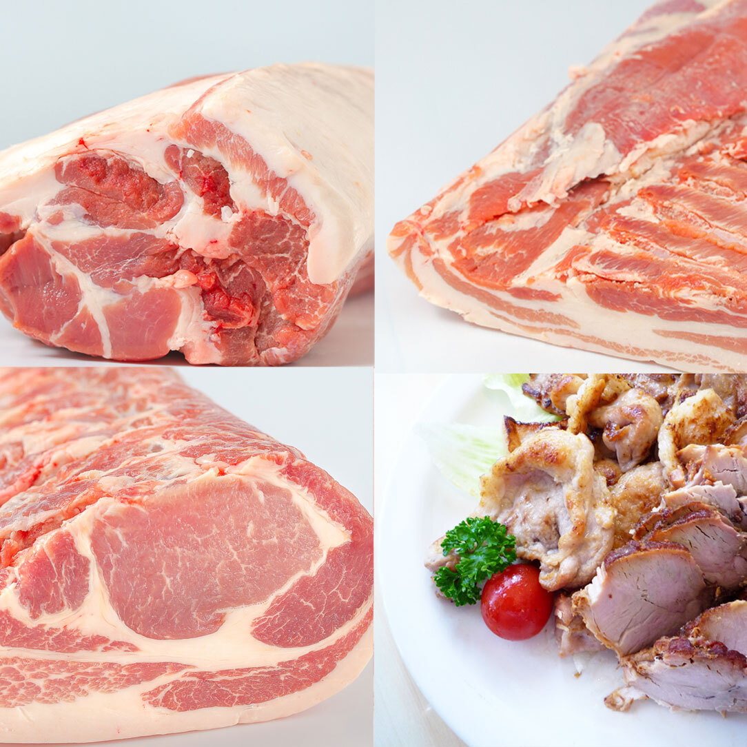 料理自慢に3ブロセット|ロース カタロース バラ|白金豚 冷蔵 ロース塊肉300g+カタロース塊300g+バラ300g(計900kg)