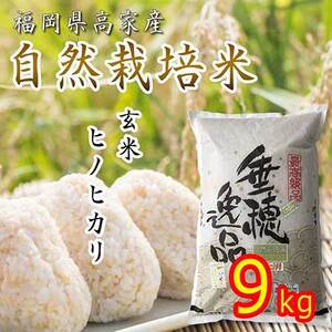 ★新米★【自然栽培米】玄米 9kg ヒノヒカリ 福岡県産 令和元年度産米