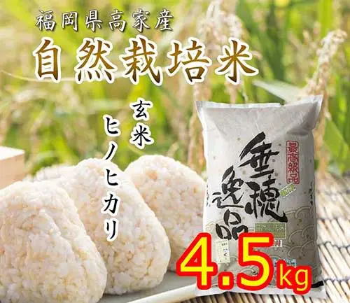【自然栽培米】玄米 4.5kg 特Ａランク ヒノヒカリ 福岡県産 29年度米