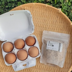 平飼い卵と自然栽培もち麦のセット