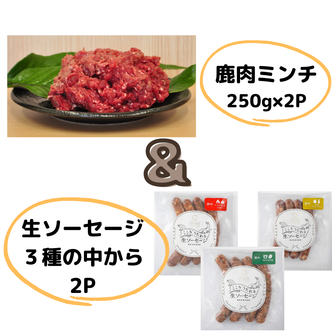 お試しBOX】古座川ジビエ 鹿肉ミンチ＆生ソーセージセット｜加工食品の