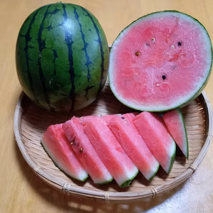 【すり傷などの訳あり】薄皮で甘さとシャリ感抜群！山形県大江町産の小玉すいか。