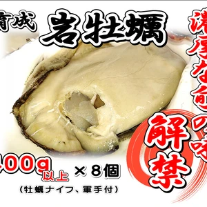 濃厚な味わい！極デカ　生食用岩牡蠣400gUP　8個入り　牡蠣ナイフ、軍手付