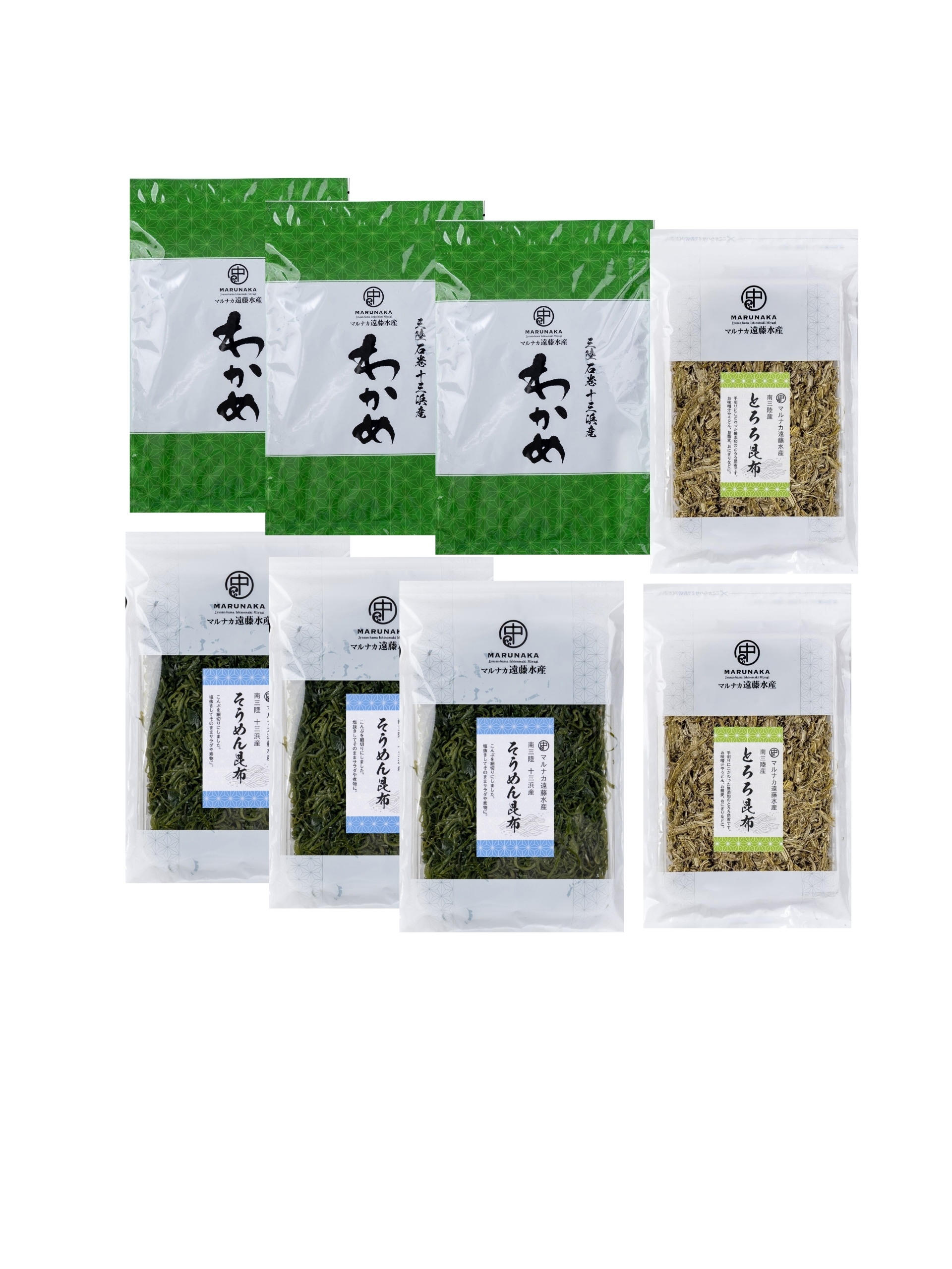 漁師直送！ つるんっとシャキっと十三浜わかめ、そうめん昆布各3袋
