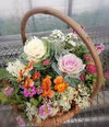 贈答用にも★花バスケット寄せ植え★Mサイズ幅３０センチ程度