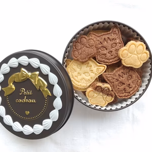 『ねこのおしゃべり cat-chat クッキー缶』【小麦卵乳蜂蜜白砂糖不使用】