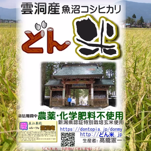 南魚沼産「どん米」白米１升(１.５㎏)パック　ちょっと！うるさいよ！炊き方