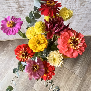 【ジニア&ダリア30本のもりもりブーケ】〜産地直送〜長く咲く幸せの花