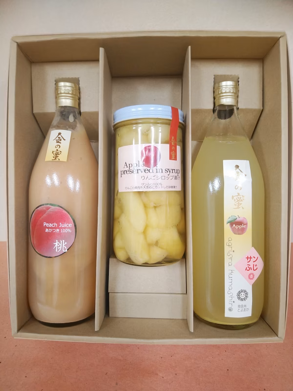 【母の日ギフト】サンふじジュースとふじシロップ煮、桃ジュース合計3本セット！！