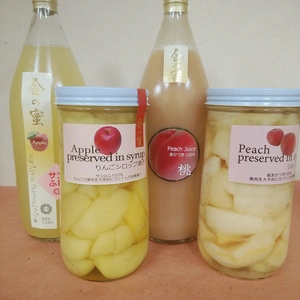 【金の蜜】桃とりんごのジュース＆シロップ煮、合計４本セット！！
