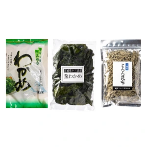 十三浜ブランド塩蔵わかめ2袋・激安茎わかめ2袋・人気のとろろ昆布1袋