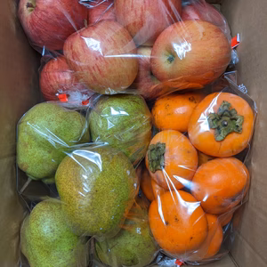 柿、りんご、ラ・フランス