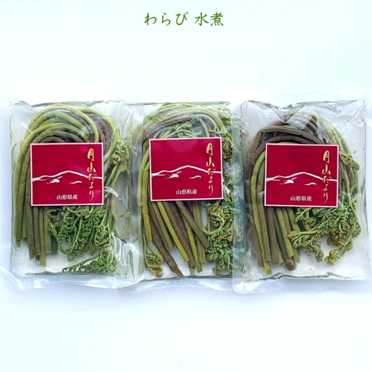 山形県産「やわらかく美味しい山菜　わらび水煮」100gx３　３袋セット