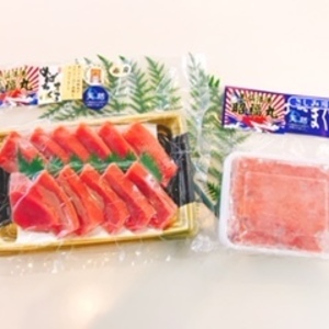 職人手切りの昭福丸天然めばちまぐろの赤身スライスと天然まぐろのたたきのセット