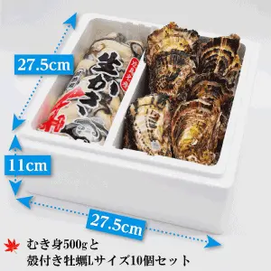 むき身と殻付き牡蠣Lサイズセット（500g10個、1kg20個）