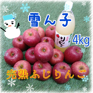雪ん子＊完熟ふじりんご約4kg＆りんごジュース1本セット
