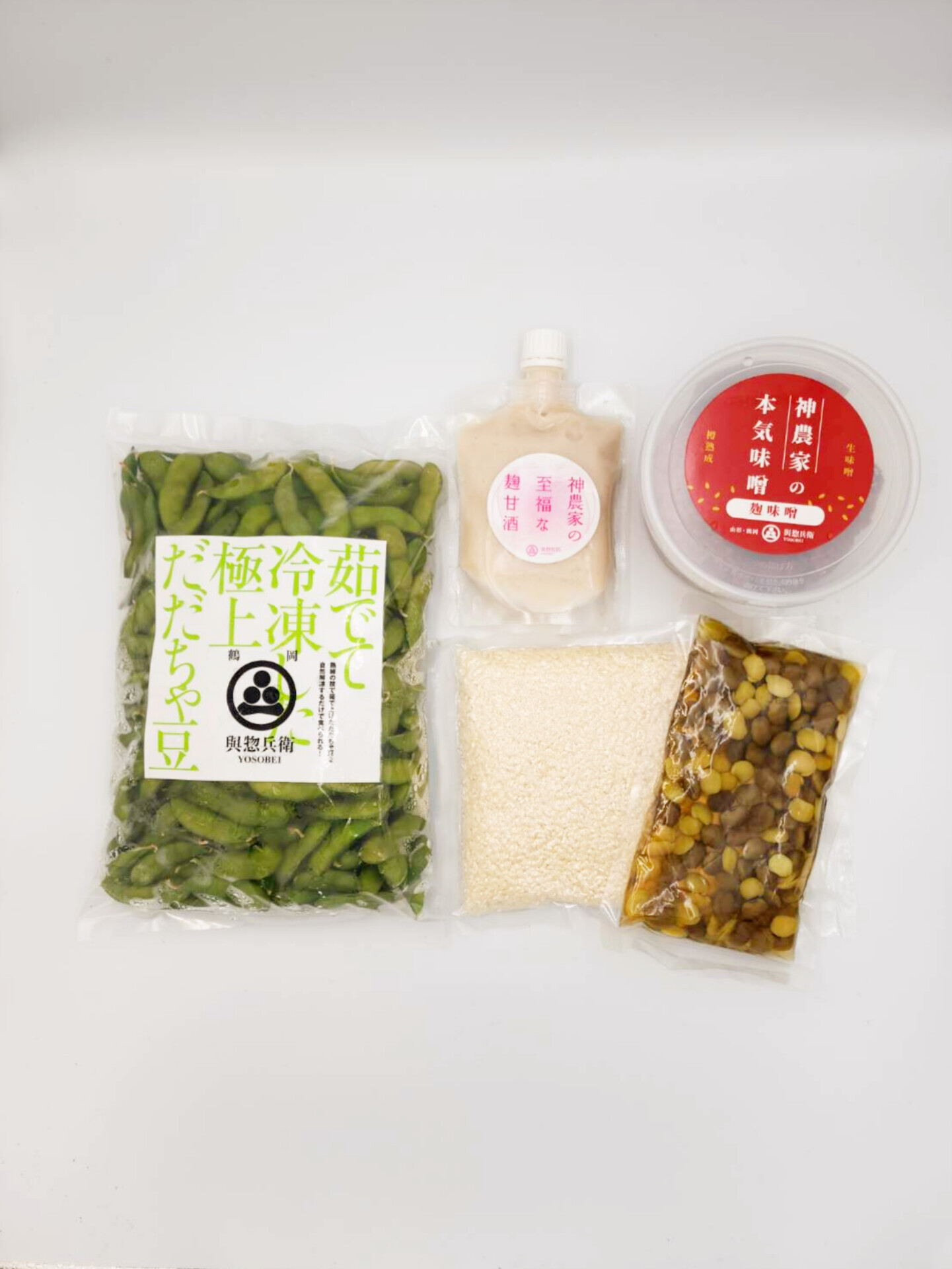 神の枝豆で一日おさぼりセット! 「冷凍だだちゃ豆」800g、甘酒、味噌、豆ゴハンセット