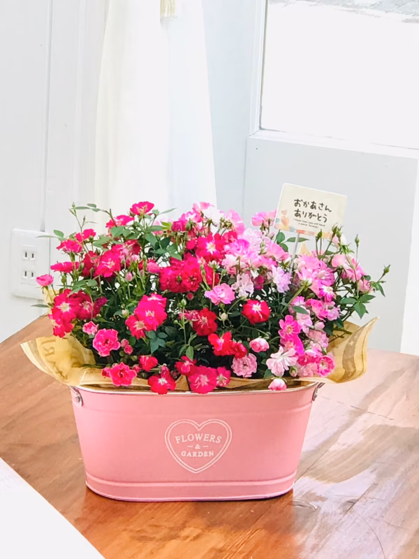 【母の日ギフト】ブリキツインバスケット・レンゲローズ2色