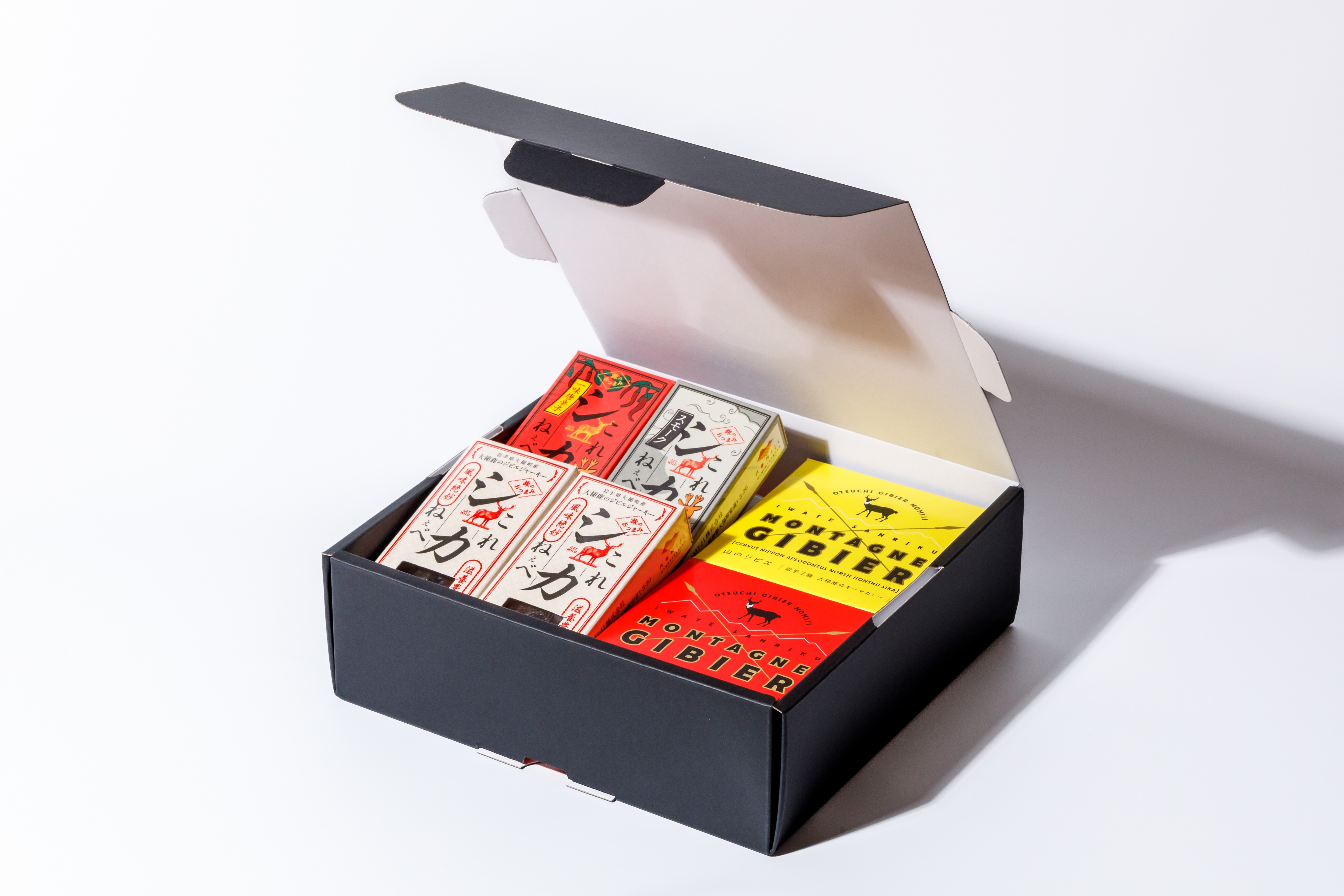 鹿肉ギフトボックス〜缶詰2種・ジャーキー4種詰め合わせ 1セット(2缶+ジャーキー4個)