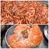 茹で高足ガニと珊瑚色をしたトロえび