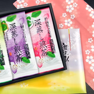 【年内発送27日注文まで】＜箱入り＞深蒸し煎茶3袋セット【ピンク色包装紙】