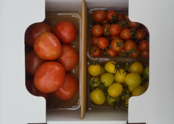 【二箱セット】レベチトマトとミニトマトのセット2キロ箱と小玉の2キロ箱詰め