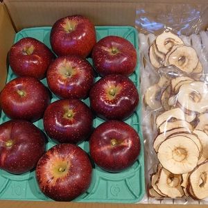 信州麻績村産の秋映(家庭用)！約3kgとりんごチップス40g3袋