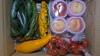桃、トマト、キュウリ、ズッキーニ