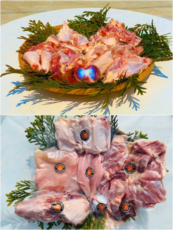 みやざき地頭鶏1羽骨付きぶつ切り２羽セットとオスの1羽セット