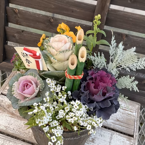 軽い木製樽形鉢★洋風門松風樽寄せ植え★18センチ★ブラウン鉢ホワイト鉢