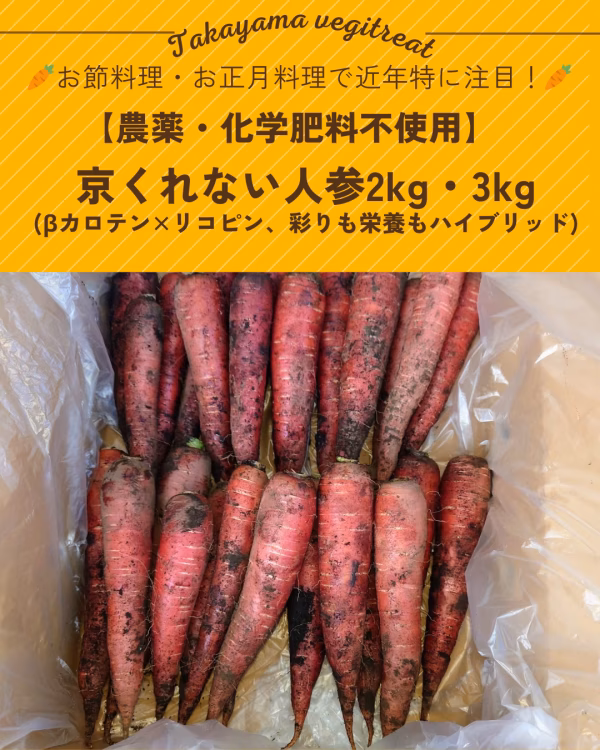 京くれない人参2kg・3kg(土付き)箱入り【農薬・化学肥料不使用】