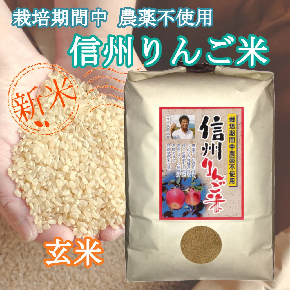 《玄米》信州りんご米 農薬不使用米 こしひかり 令和4年産