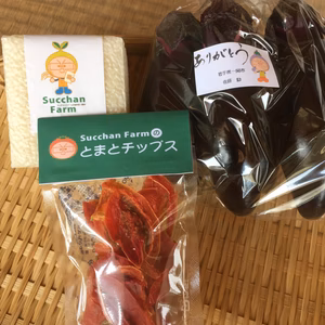 [復興支援]ササニシキ二合真空パック、朝採り式部なす、ごほうびとまとチップス