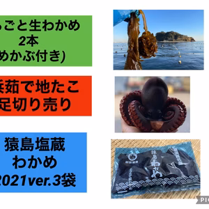 まるごと生わかめ(めかぶ付き)2本＋浜茹で地たこ足切り売りセット