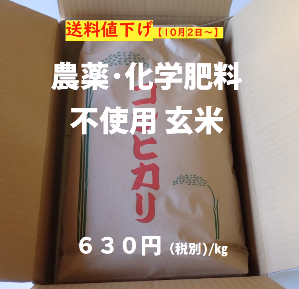 【令和4年度】農薬･化学肥料不使用コシヒカリ玄米（630円/kg 税別）