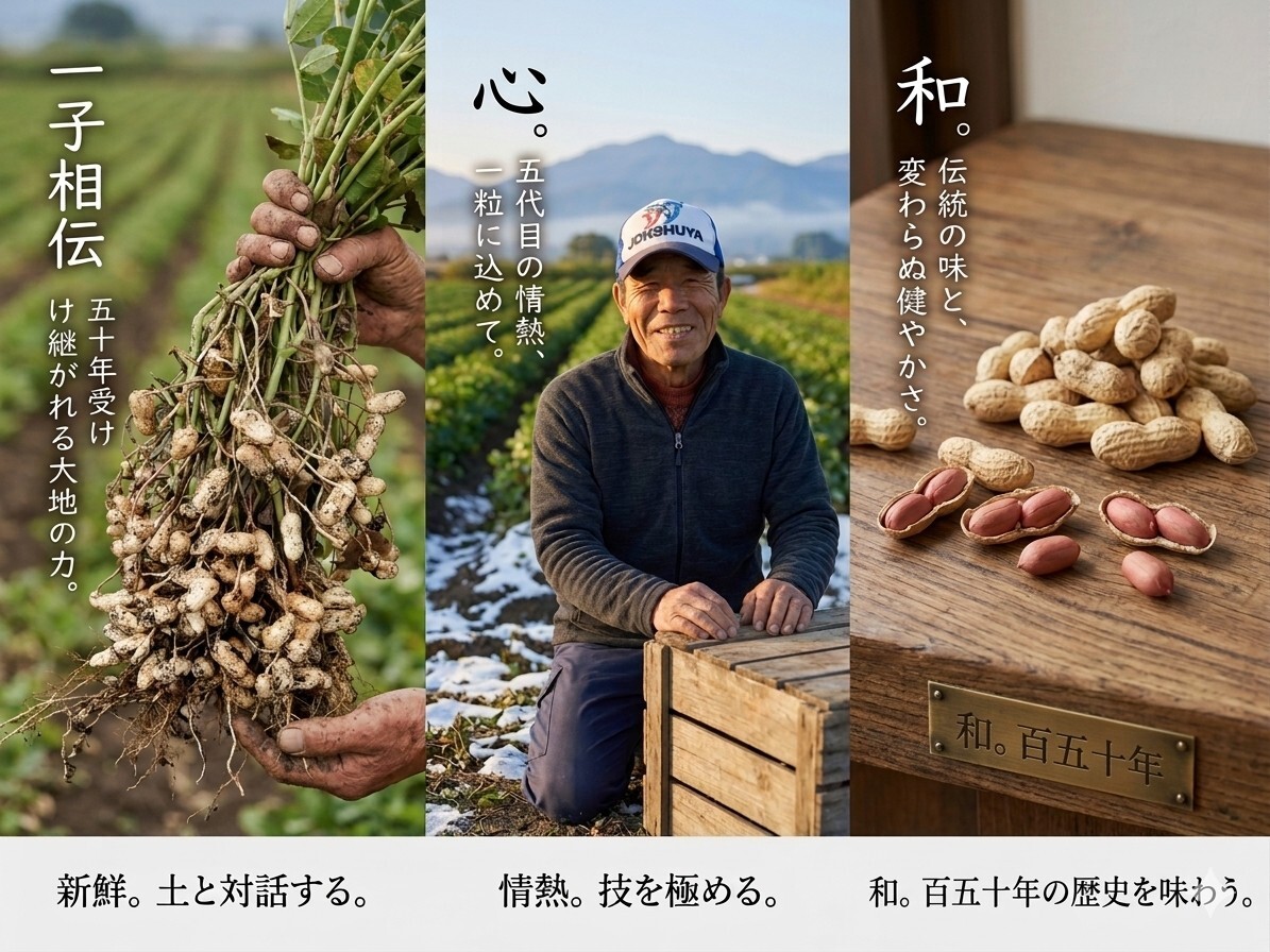 幻の希少原種！一子相伝150年煎り落花生 農薬・除草剤不使用 250g×3個