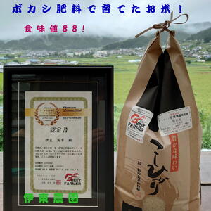 雪の米(コシヒカリ)食味値88!ボカシ肥料で育てたお米です。