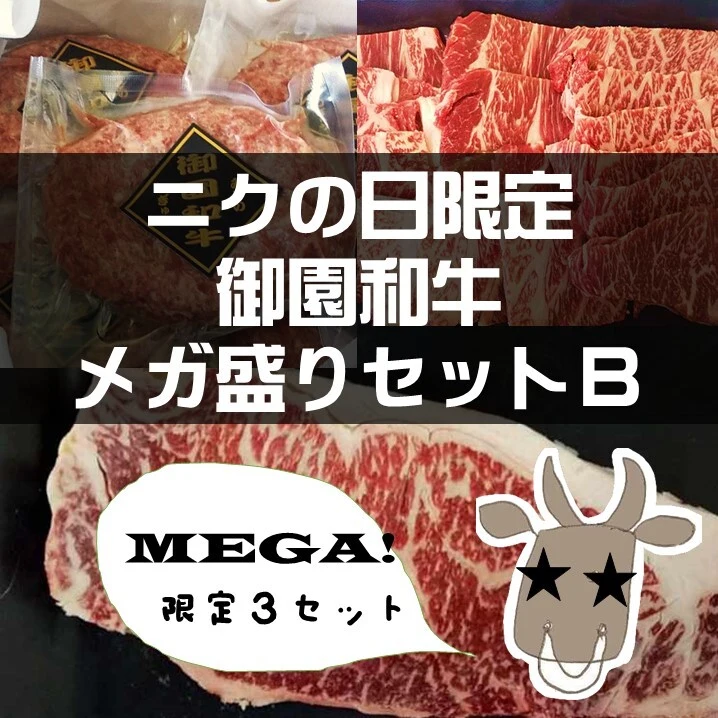 【ニクの日企画】御園和牛メガ盛りセットＢ（焼肉・ステーキ・ハンバーグ）