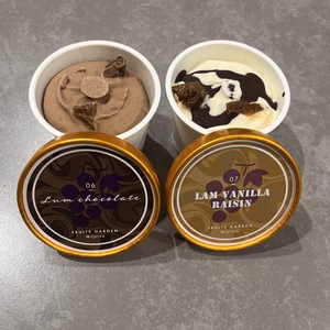 ここでしか買えない！国産ラムレーズンチョコ・ラムレーズンバニラアイスクリーム